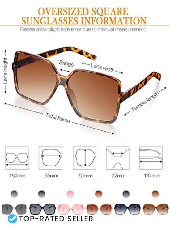 6 Pairs Oversized Square Sunglasses Retro Irregular Vintage Wide Shades for